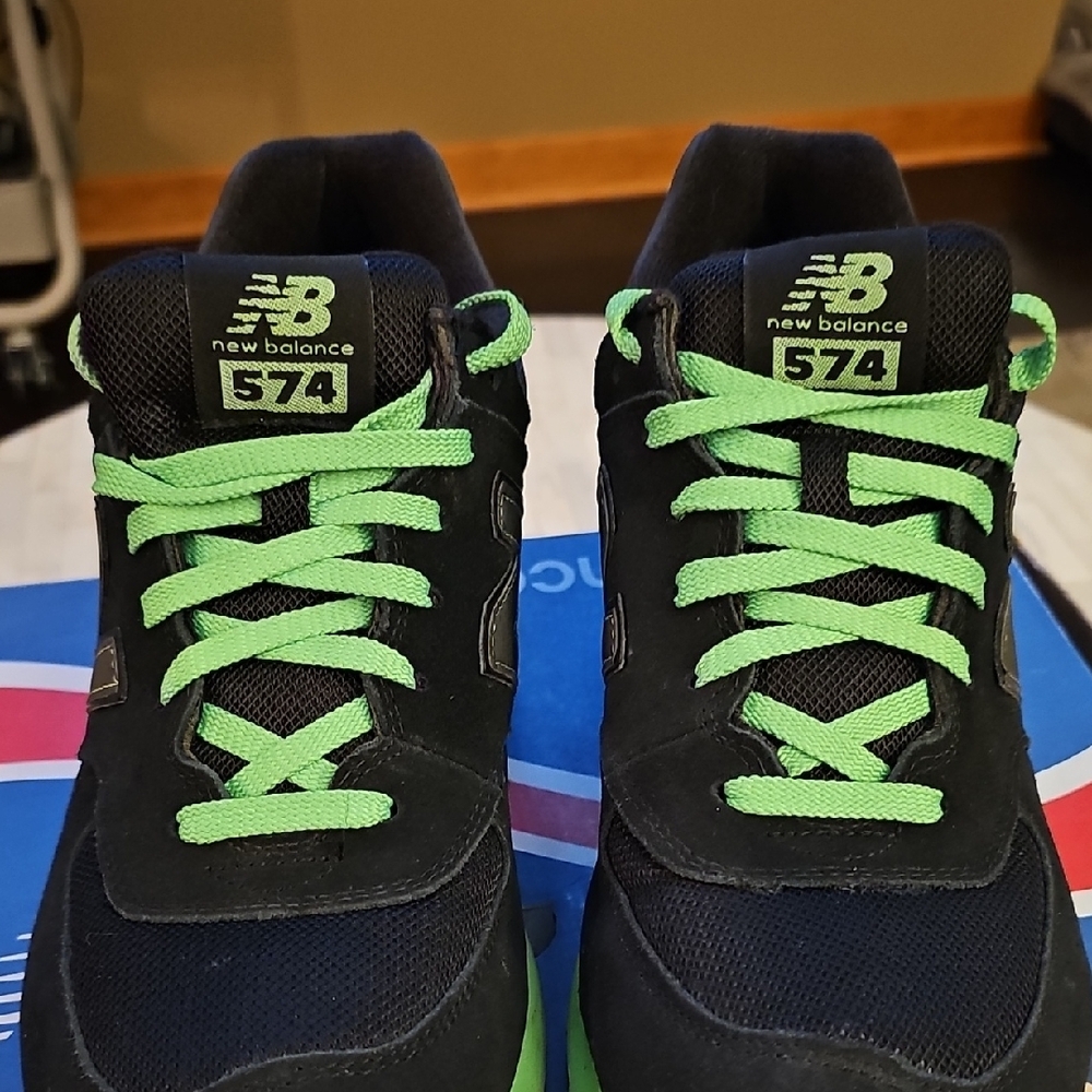 New Balance 574 Black and Green Sneakers